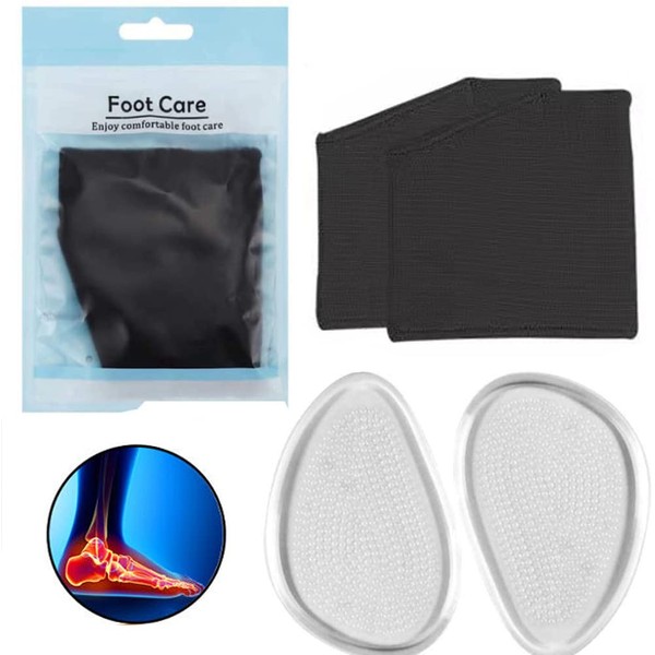 Metatarsal Sleeve Pads, with Soft Ball of Foot Cushions - Gel Forefoot, Help Metatarsalgia, Mortons, Neuroma, Calluses Blisters, Diabetic Feet - for Women, Men (Foot-Cushions Black)