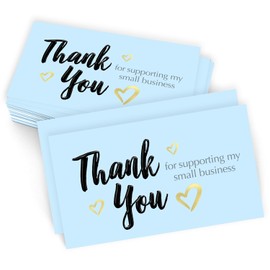 easykart labels 120 Thank You For Supporting My Small Business Cards, Gold Foil Business Card Size 3.5" x2", Thank You Cards for Online Retail Shop, Small Business,Light Blue Col
