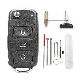 Volkswagen Key Fob Case with Steel Pin Removal Tool Needle File for VW Jetta Golf Skoda Transporter Seat Octavia Polo B5 Leon Tiguan Touran Sharan MK6 Scirocco Jetta Passat Bettle (D)