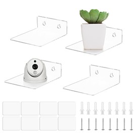 DRERIO Set of 4 Acrylic Wall Shelves 10 cm Mini Shelf Transparent Wall Shelf Bathroom Small Wall Shelf Bedroom with 8 Stickers 8 Screws without Drilling Shelf Invisible Shelves for Office