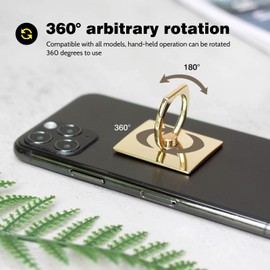 [2 Pack] Square Sparkling Cell Phone Ring Holder Stand,360 Degree Rotation and 180 DegreeAdjustable Finger Ring Kickstand with Polished Metal Phone Grip (Gold)