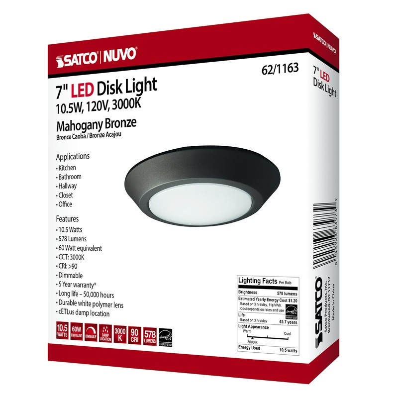 NUVO 62/1163 One Light Flush Mount, 7 pulgadas (diámetro), bronce