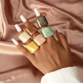 Resin Chunky Rings for Women Multicolor Acrylic Plastic Rings Set Cute Trendy Aesthetic Y2k Statement Rings Thick Dome Heart Knuckle Finger Jewelry (6PCS Dome)