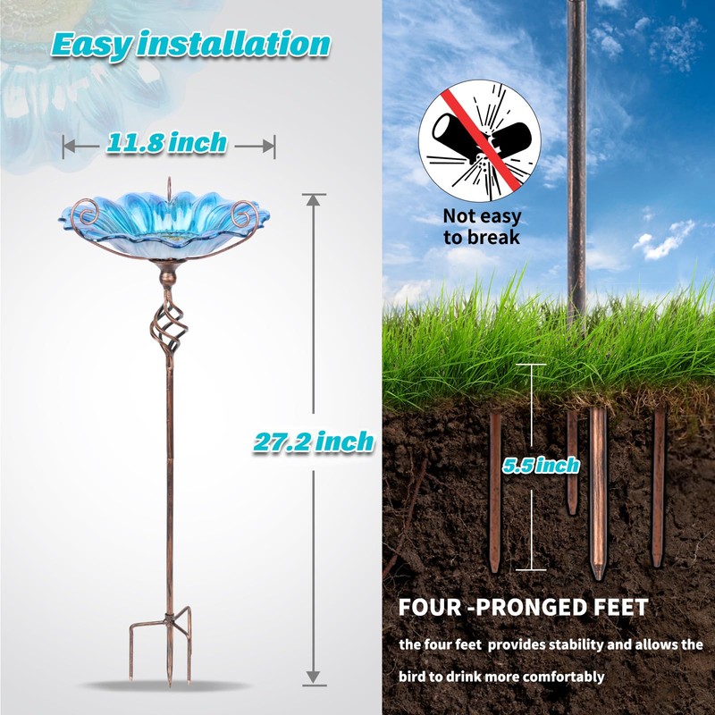MUMTOP Bird Baths for Outdoors, Outdoor Bird Bath,Glass Birdbath Sunflower