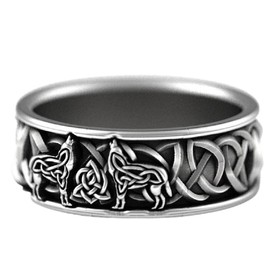 Wolf Ring for Men, Celtic Wolf Animal Ring Nordic Viking Wolf Head Ring Howling Wolf Ring Hip Hop Biker Ring Men’s Punk Wolf Cross Ring Jewelry Gift Father's Day Accessories (8)