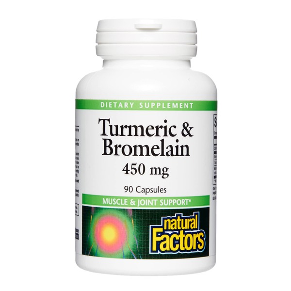 Natural Factors, Turmeric & Bromelain 450 mg, Muscle and Joint Support, 90 Capsules