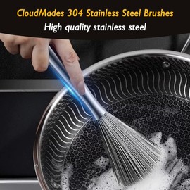 Stainless Steel Dish Brush with Handle, Metal Steel Wool Scrubber for Cast lron, Cookware, Pot(2 PCS)