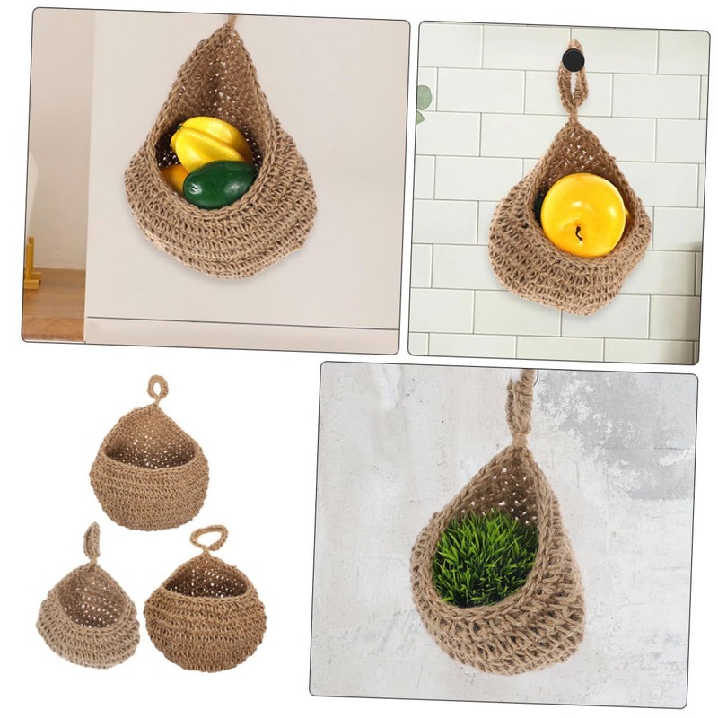 CHILDWEET 3pcs Bohemian Wall Teardrop Baskets Stylish Fruit Vegetable Storage