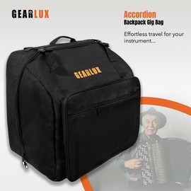 Gearlux Accordion Backpack Gig Bag with Shoulder Straps and A4-Size Pouch - Black