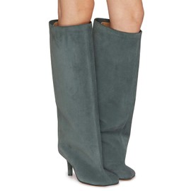 Women's Knee High Boots Nude Suede Wide Calf Stiletto Long Boots Pull On High Heel Riding Boots Fahion Dress Fall Tall Boots