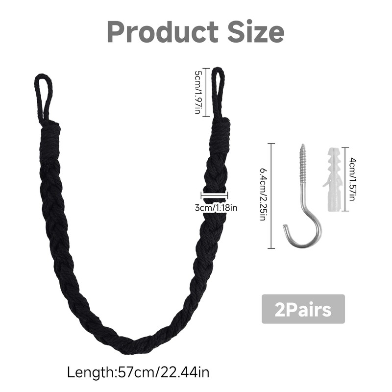 Curtain Tie Backs 2 Pack, Hand Knitting Curtain Tiebacks Cotton