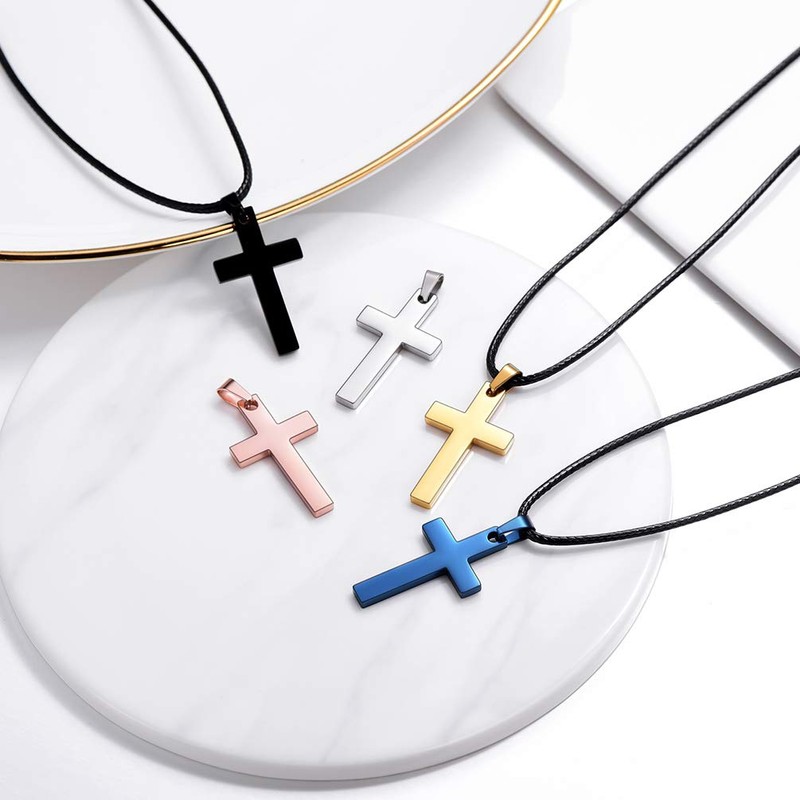 PROSTEEL Men Crucifix Chains Necklace Solid Black Cross Necklace 26