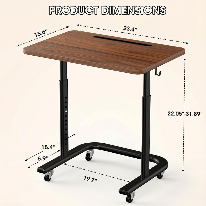 BUYIFY Height Adjustable TV Tray Table with Wheels for Couch
