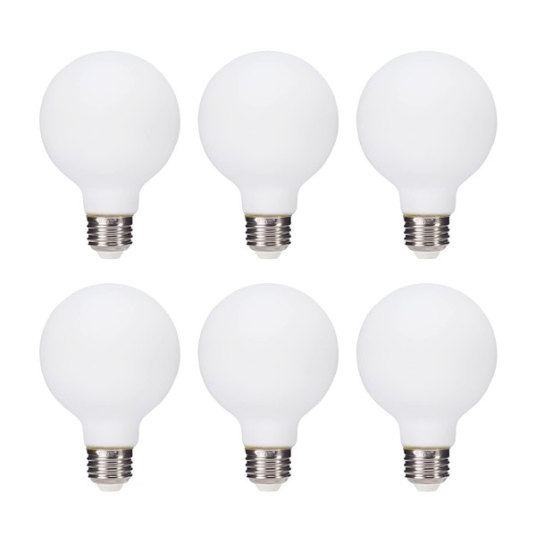 truestory G25(G80) Globe Light Bulb 6pack Inner White， Warm White 2700K CRI 90, 5W Equivalent to 50W, Dimmable 450LM E26 Base,Suitable for Any Occasion