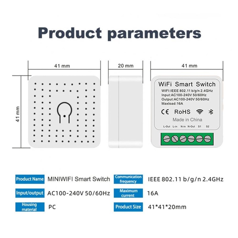 QIACHIP 16A Smart Module Light Switch, Mini DIY WLAN Switch,