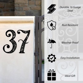 Bosfori Henna House Numbers, Floating House Numbers, Custom Metal Address Signs, Large Number Address Plaque, Mid Century Modern, Art Deco (6", 4, Black)