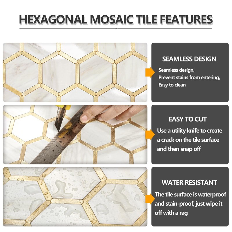 STICKGOO Hexagon Peel and Stick Backsplash Tile, Stick on Backsplash
