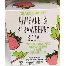 TRADER JOE'S RHUBARB & STRAWBERRY SODA 4 - 8.4 FL OZ CANS KOSHER