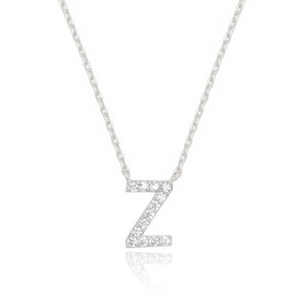 Paris Jewelry 14k White Gold Created White Initial Z Letter Pendant Necklace Plated