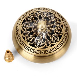 Belsea Copper Incense Burner with Stick Holder, Incense Stick Holder Cone Coil Holder with Fireproof Cotton for Madiation Yoga Spa Home Office Decor (Brass)