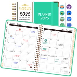 2025 Planner, Hardcover Weekly and Monthly Planner with Monthly Tabs, January 2025 - December 2025, Inner Pocket, 6.2" x 8.5" A5 Size, Perfect for Office Home School Supplies, Spiral Bound, Aquamarine