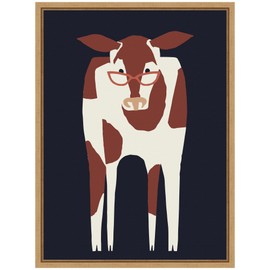 Kate and Laurel Farm Cow Framed Canvas Wall Art by Hannah Beisang 18 x 24 Sylvie Natural, Whimsical, Animals, Americana Art for Wall Decor, Living Room, Bedroom