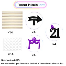 12Pcs Masquerade 21st Birthday Centerpiece Sticks, Masquerade Masks Party Decoration, Funny 21st Birthday Decoration, Mask Theme Birthday Bachelorette Party Supplies Purple Black Glitter