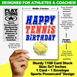 Play Strong Tennis Birthday Card 1-Pack (5x7) Super Star Illustrated Sports Birthday Cards Greeting Cards- Awesome for Tennis Players, Coaches and Fans Birthdays, Gifts and Parties!