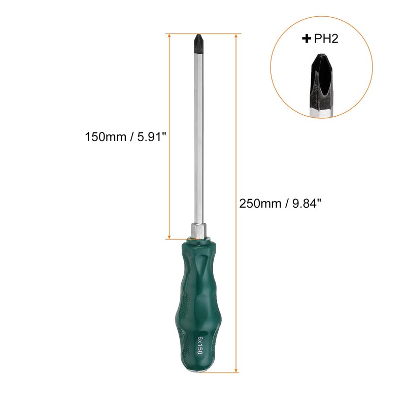 sourcing map PH2 Phillips Screwdriver #2 9.8" Magnetic Demolition Screwdrivers