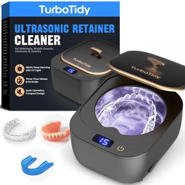TurboTidy Retainer Cleaner, Ultrasonic Cleaner for Retainers, Mouth Guards, Night Guards & Dentures, Jewelry Cleaner, 48kHz & 3 Timer Modes with UV, 200ml for All Dental Appliances
