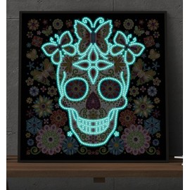Zinker Kit de Pintura de Diamantes 5D - Brillan en la Oscuridad - Impresión HD de 22cm x 22cm Todos los Aditamentos Necesarios para Completar tu Diamond Painting Glow in the Dark (Calavera)