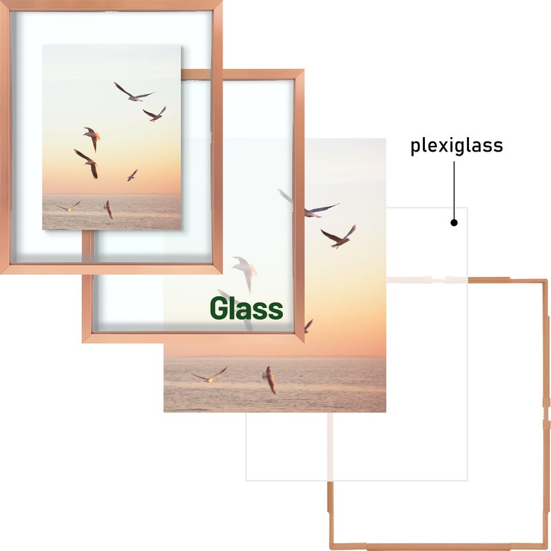 Frametory, Floating Picture Frame 8x10 - Rose Gold Aluminum Metal