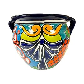 Talavera Michoacana Planter Pot Mexican Pottery Folk Art Home Decor Indoor Handmade Southwestern Outdoor Multicolor Hand Painted 8.75"