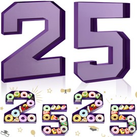 CroBlissful 13.7" Graduation Charcuterie Letters Fillable Large 25 Cardboard Numbers Box Number Shaped Tray Candy Container Box for School Grad Birthday Party Supplies(Purple)