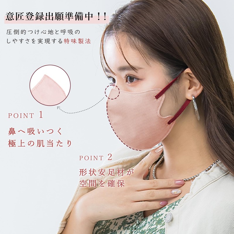 [一木良品] お徳用60枚【耳と鼻への負担軽減改良済】3Dマスク 花粉対策 Cタイプ 小顔マスク （10枚×6パック)【適格請求書発行事業者】立体マスク カラーマスク 顔にフィット 3D マスク