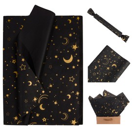 100 Sheets Galaxy Tissue Paper, Black with Gold Stars & Moons Design, 20" x 14" - Perfect for Birthdays, Christmas, and Celebrations, Wrapping Tissue Paper for Gifts and Crafts