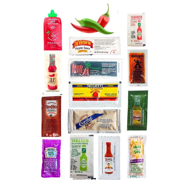 ULTIMATE Hot Sauce Packet Assortment, Single-Use Packet Variety Pack, 100 Count, Receive Up to 10 Different Sauces! Fun Gift For Any Hot Sauce Lover! Great for Travel, Meals On the Go or Events (100 Count)