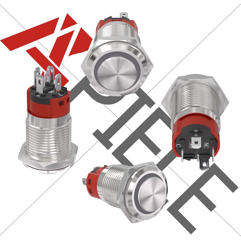APIELE 16mm Push Button Switch Latching 12V On Off Stainless