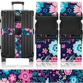 OffiEase Luggage Straps for Suitcases Travel Belt - Baggage Identifiers Suit Case Accessories with Buckle Nylon Adjustable Band Over Handle for Airport 2 pack Flower