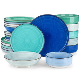 vancasso Bonita Dinnerware Sets 24 Pieces, Blue Stoneware Dishes Set for 6, Dinner Platers with Bowls Set, Large Pasta Soup Bowls Serving Set, Dishwasher and Microwave Safe