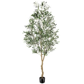 FEELEAD Faux Olive Tree 7FT – Tall Olive Trees Artificial Indoor with Natural Trunk and Lifelike Fruits, Large Fake Olive Tree Potted Artificial Plant for Home Office Living Room Decor