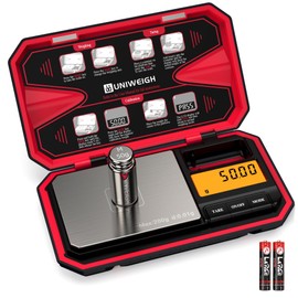 UNIWEIGH Travel Digital Pocket Scale 200g/0.01g, Digital Gram Scales, Mini Food Scale with 50g Calibration Weight for Food, Powder, Dry Herb, Tea, Jewelry, Coins (Battery Included)-Red