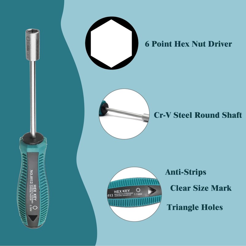 Utoolmart Socket Wrench Screwdriver, 5.5mm Non-Magnetic Tip Hex Nut Driver,