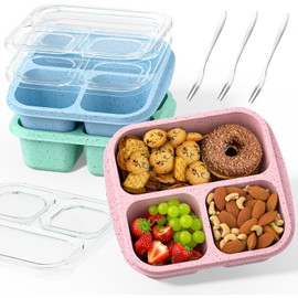 MCHERRY 3Pack Snack Boxes with Compartments, Stackable Bento Boxes for Kids and Adults, 3 Compartments Bento Lunch Boxes, Reusable Divided Food Storage Containers for School Work Travel