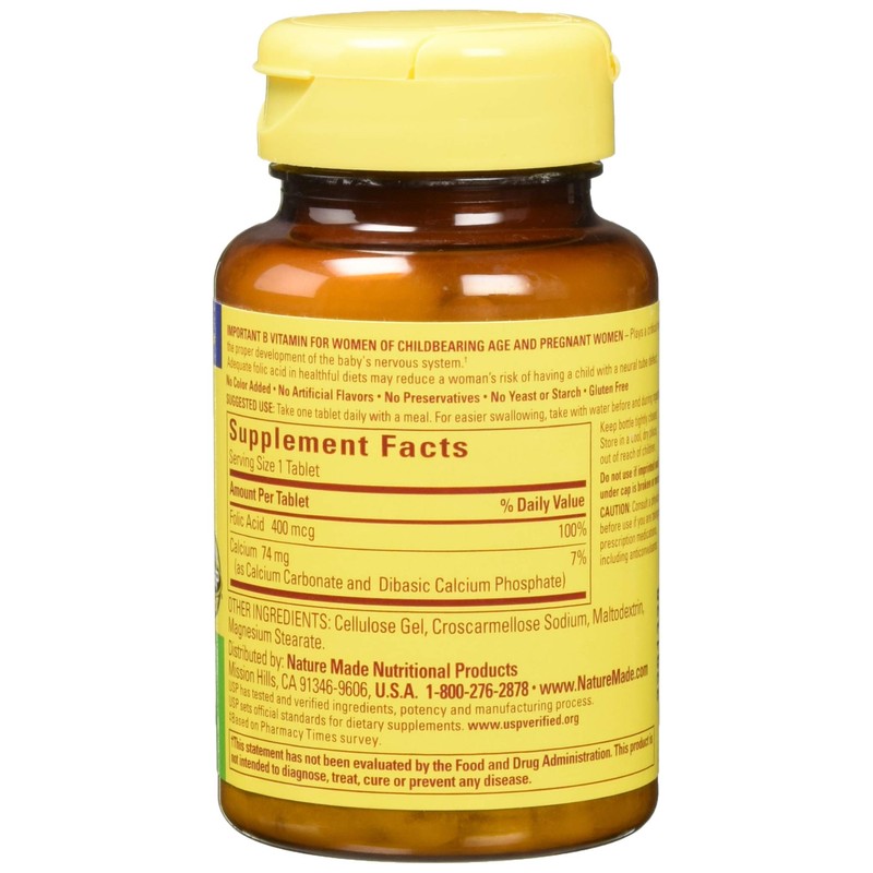 Nature Made Folic Acid (400 mcg) Tablets, 250 Count, Pack