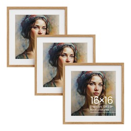 Vivelove Oak Wood 16"x16" Picture Frames Matted to 12"x12" Set of 3-16x16 Frames for Wall, Square Frames with Mat, Square Matted Picture Frames 16x16,Poster Sized Frame to Fit 16x16 Picture