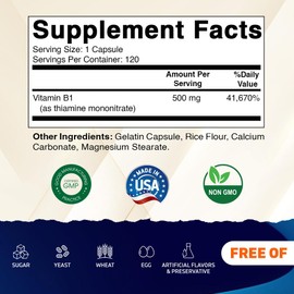 Vitamatic Vitamin B1 (Thiamine) 500mg, 120 Capsules