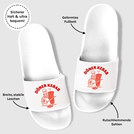 Prozente Momente Doner Kebab - Funny Flip Flops for Men & Women - Comfortable Slippers & Slippers for Beach, Pool and Your Painting Outfit, White, 47 EU