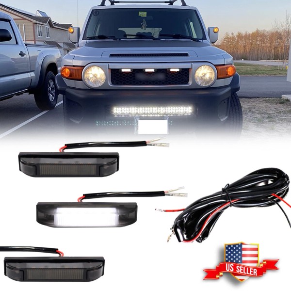 GTINTHEBOX 3PCS Smoke White LED Front Grille DRL Running Lights