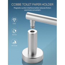 Cobbe Double Post Magnetic Suction Brushed Nickel Silver Toilet Paper Holder, Bathroom Toiler Paper Holder Wall Mount, Space Aluminum Toilet Paper Roll Holder for Bathroom, Rv